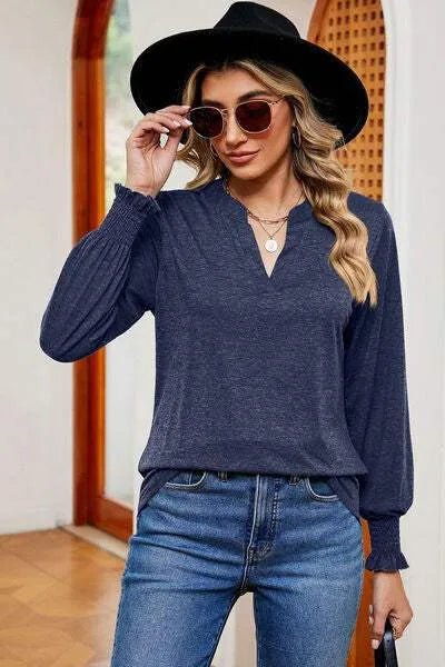 Notched Lantern Sleeve T-Shirt Women's T-Shirts - Tophatter Daily Deals